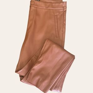 Zara Faux Leather Mid Rise Straight Leg Casual Saddle Brown Pant